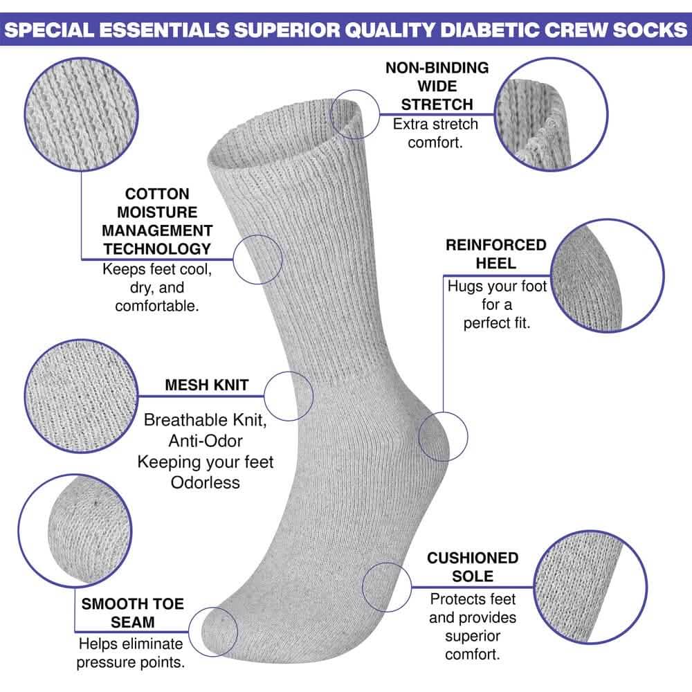 6-Pairs: Physicians Approved Diabetic Crew Socks Unisex