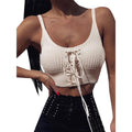 Women Sleeveless Lace Up Knitted Cami Tank Top Sexy Loose Crop Tops Blouse
