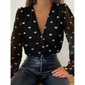Women's Eyelet Top Lace V Neck Basic Tops Slim